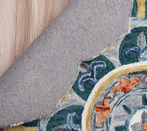 HomeRoots 6' Bold Blue and Red Wool Hand-Hooked Rug - Artisan Crafted, Durable Accent for Any Room 6' Round 396211