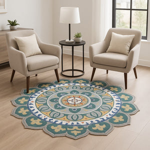 HomeRoots 6' Bold Blue and Red Wool Hand-Hooked Rug - Artisan Crafted, Durable Accent for Any Room 6' Round 396211