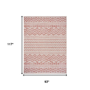 HomeRoots 8' Beige and Red Chevron Area Rug – Stylish Indoor/Outdoor Decor for Modern Living Spaces and Patios 8' x 10' 396228