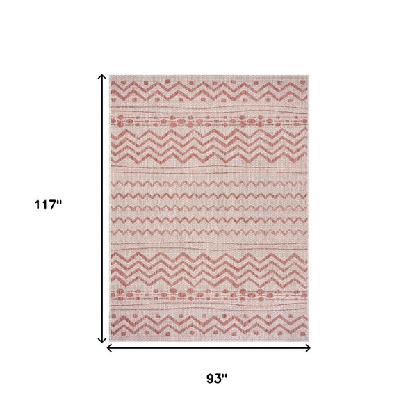 HomeRoots 8' Beige and Red Chevron Area Rug – Stylish Indoor/Outdoor Decor for Modern Living Spaces and Patios 8' x 10' 396228