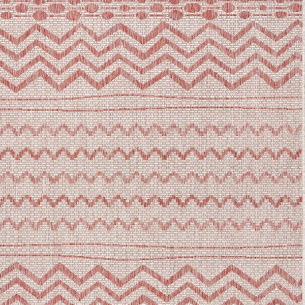 HomeRoots 8' Beige and Red Chevron Area Rug – Stylish Indoor/Outdoor Decor for Modern Living Spaces and Patios 8' x 10' 396228