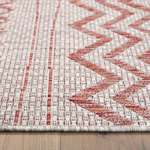 HomeRoots 8' Beige and Red Chevron Area Rug – Stylish Indoor/Outdoor Decor for Modern Living Spaces and Patios 8' x 10' 396228