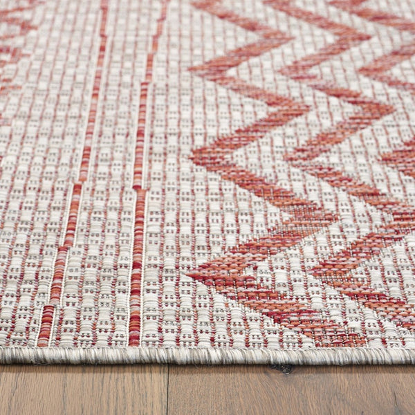 HomeRoots 8' Beige and Red Chevron Area Rug – Stylish Indoor/Outdoor Decor for Modern Living Spaces and Patios 8' x 10' 396228