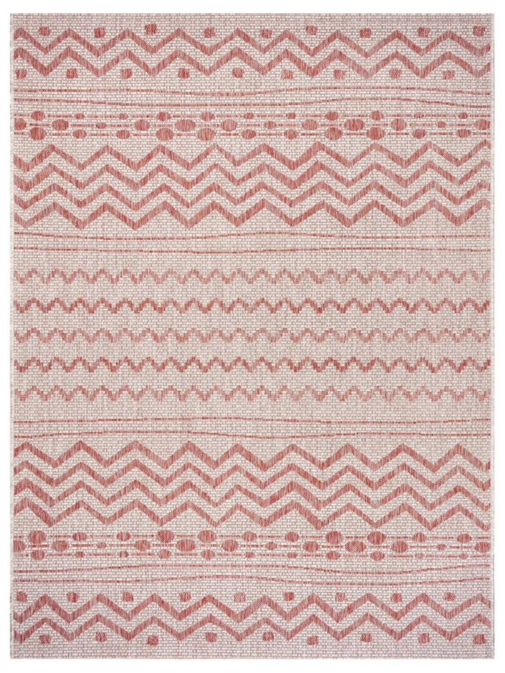 HomeRoots 8' Beige and Red Chevron Area Rug – Stylish Indoor/Outdoor Decor for Modern Living Spaces and Patios 8' x 10' 396228