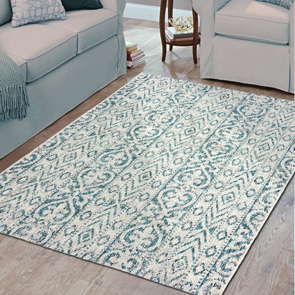 HomeRoots 8' Contemporary Blue and Gray Indoor/Outdoor Area Rug for Versatile Spaces - Durable & Stylish 8' x 10' 396237