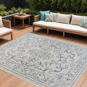 HomeRoots 8' Blue and Gray Indoor Outdoor Area Rug – Stylish, Durable, and Easy to Clean for Any Space 8' x 10' 396243