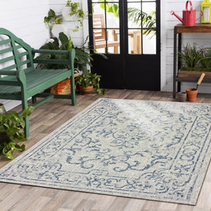 HomeRoots 8' Blue and Gray Indoor Outdoor Area Rug – Stylish, Durable, and Easy to Clean for Any Space 8' x 10' 396243