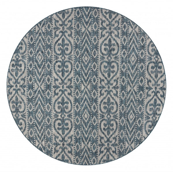 HomeRoots 8' Blue and Gray Indoor Outdoor Area Rug – Stylish, Durable, and Easy to Clean for Any Space 8' Round 396245