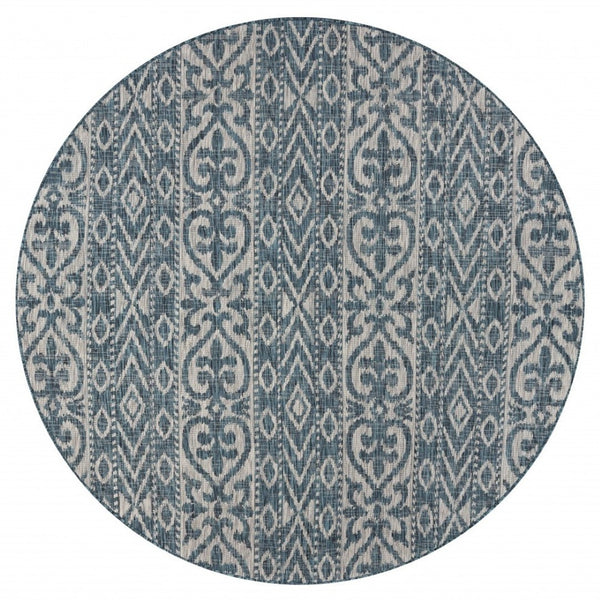 HomeRoots 8' Blue and Gray Indoor Outdoor Area Rug – Stylish, Durable, and Easy to Clean for Any Space 8' Round 396245