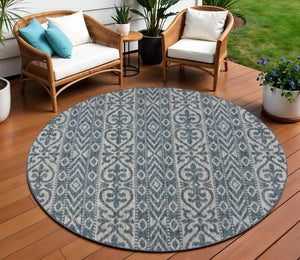 HomeRoots 8' Blue and Gray Indoor Outdoor Area Rug – Stylish, Durable, and Easy to Clean for Any Space 8' Round 396245