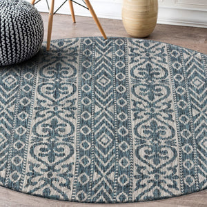 HomeRoots 8' Blue and Gray Indoor Outdoor Area Rug – Stylish, Durable, and Easy to Clean for Any Space 8' Round 396245