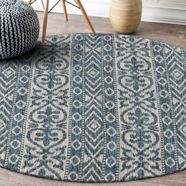 HomeRoots 8' Blue and Gray Indoor Outdoor Area Rug – Stylish, Durable, and Easy to Clean for Any Space 8' Round 396245