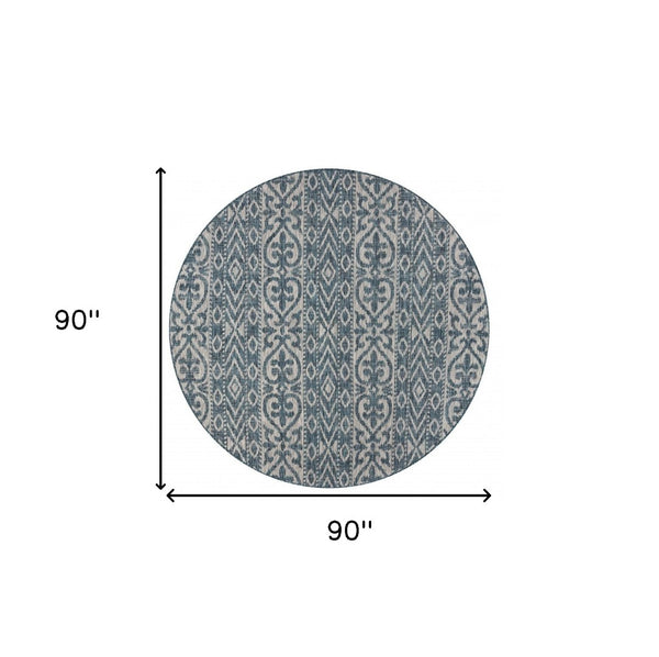 HomeRoots 8' Blue and Gray Indoor Outdoor Area Rug – Stylish, Durable, and Easy to Clean for Any Space 8' Round 396245