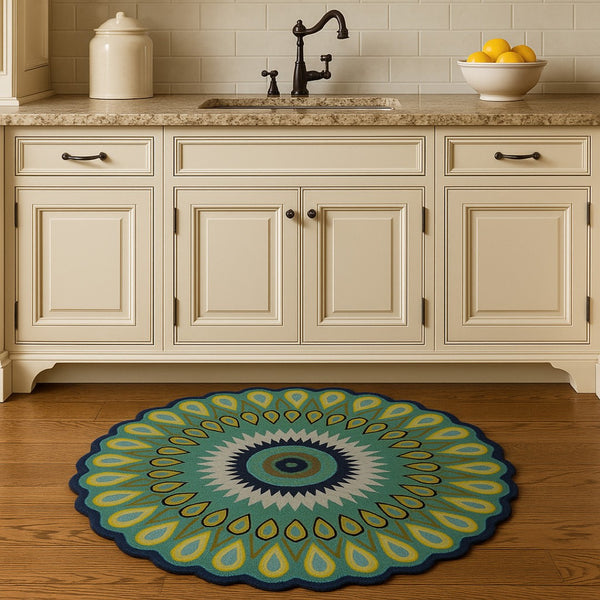 HomeRoots 5' Green Wool Hand-Tufted Rug - Timeless Elegance for Any Space, Durable, Soft, and Artisan Crafted 5' Round 396247