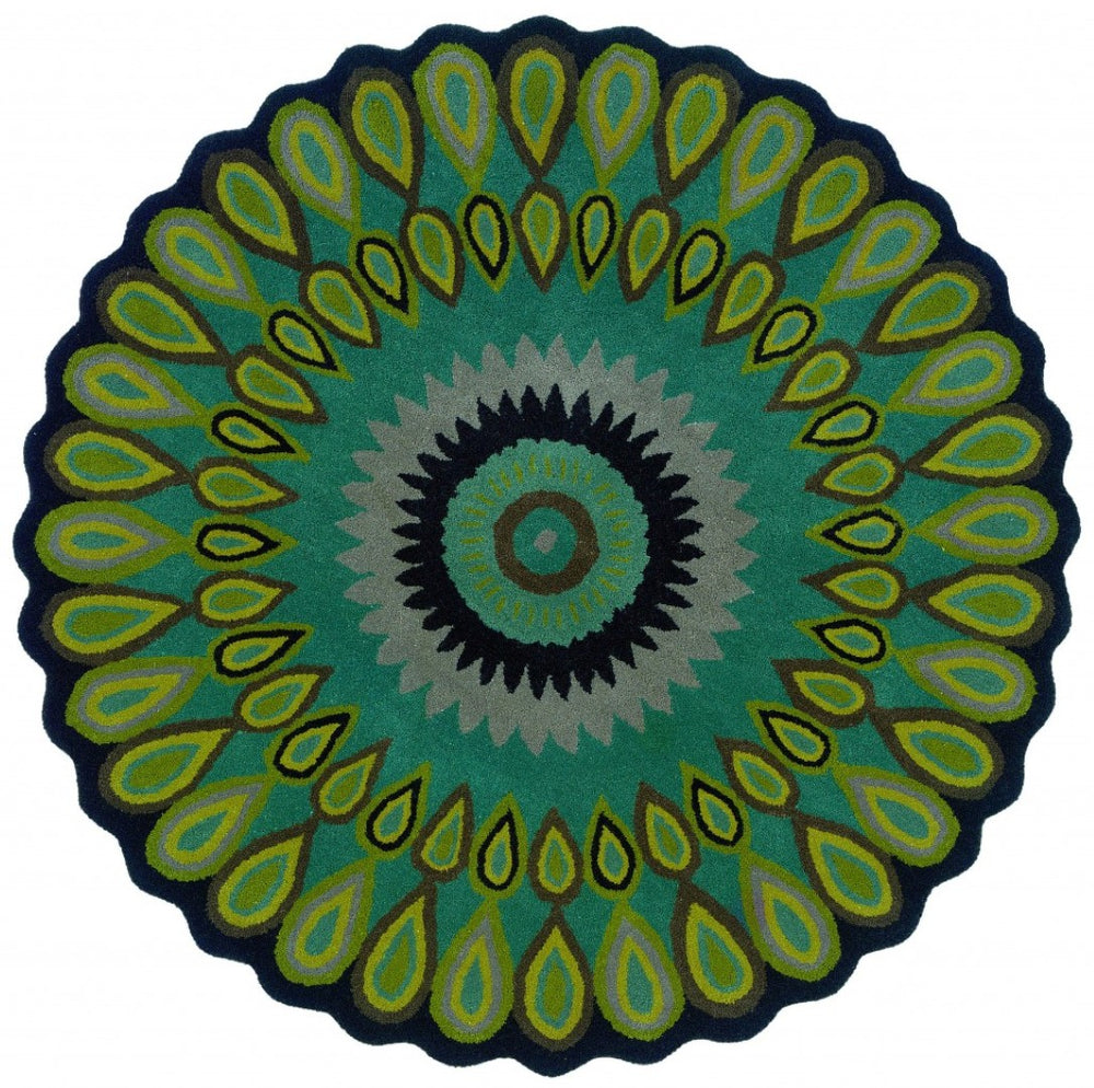 HomeRoots 8' Green Wool Hand-Tufted Round Rug - Artisan Crafted Comfort for Any Room with Timeless Style 8' Round 396248