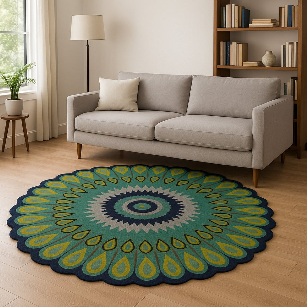 HomeRoots 8' Green Wool Hand-Tufted Round Rug - Artisan Crafted Comfort for Any Room with Timeless Style 8' Round 396248