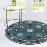 Homeroots 5' Blue Round Wool Hand Hooked Handmade Area Rug  Wool 396253