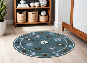 HomeRoots 5' Handcrafted Blue Wool Area Rug - Artisanal Design for Timeless Charm in Any Room Setting 5' Round 396253