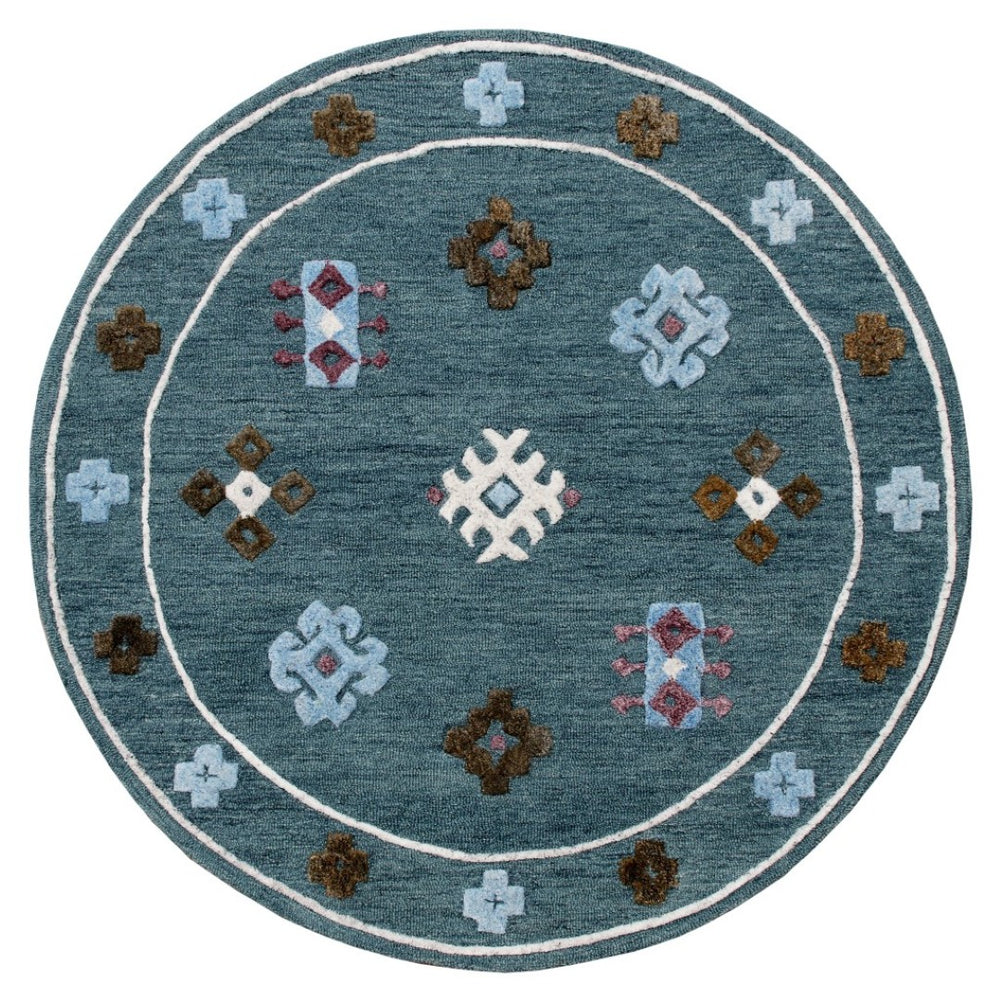 HomeRoots 7' Blue Wool Hand-Hooked Area Rug - Timeless Craftsmanship for Cozy Living Spaces and Style 7' Round 396254