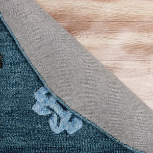 Homeroots 7' Blue Round Wool Hand Hooked Handmade Area Rug  Wool 396254