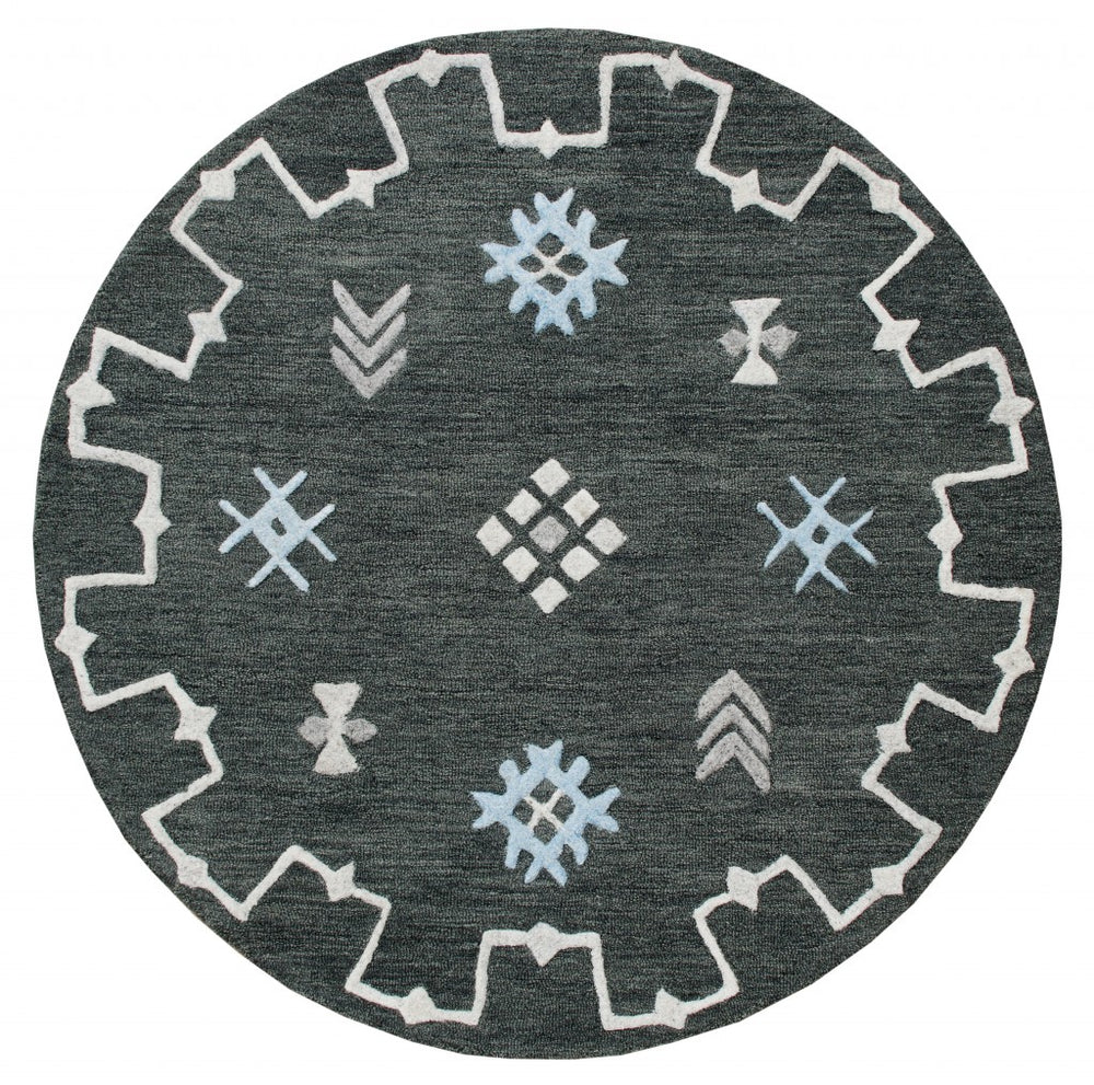 Homeroots 5' Charcoal Round Wool Hand Hooked Handmade Area Rug  Wool 396255