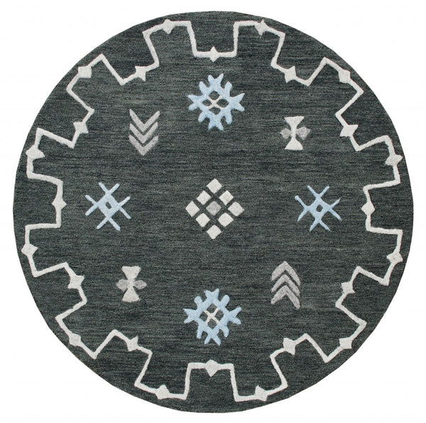 Homeroots 5' Charcoal Round Wool Hand Hooked Handmade Area Rug  Wool 396255