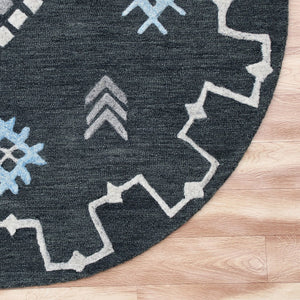 Homeroots 5' Charcoal Round Wool Hand Hooked Handmade Area Rug  Wool 396255