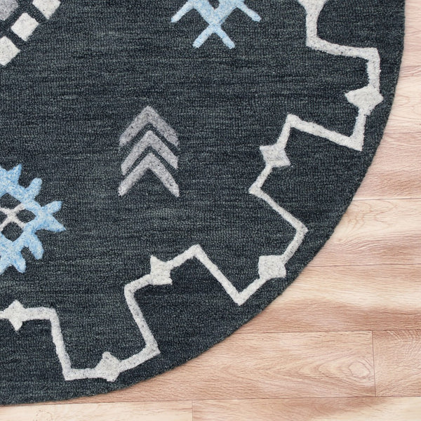 Homeroots 5' Charcoal Round Wool Hand Hooked Handmade Area Rug  Wool 396255