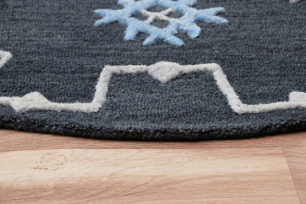 Homeroots 5' Charcoal Round Wool Hand Hooked Handmade Area Rug  Wool 396255