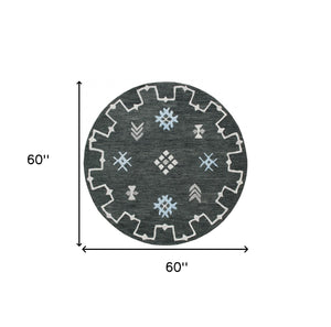 Homeroots 5' Charcoal Round Wool Hand Hooked Handmade Area Rug  Wool 396255