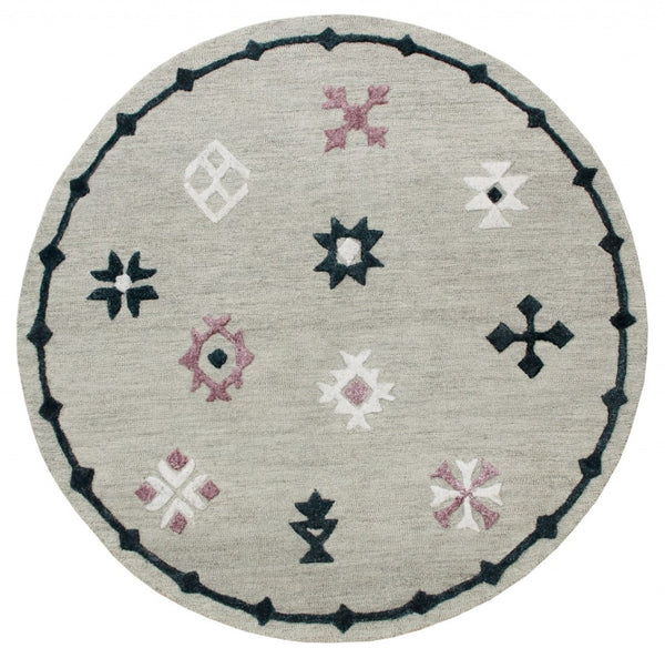 HomeRoots 7' Gray Wool Hand-Hooked Area Rug – Timeless Craftsmanship for Modern and Classic Interiors 7' Round 396258