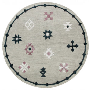 Homeroots 7' Gray Round Wool Hand Hooked Handmade Area Rug  Wool 396258