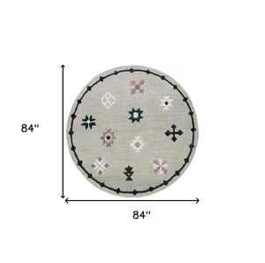 HomeRoots 7' Gray Wool Hand-Hooked Area Rug – Timeless Craftsmanship for Modern and Classic Interiors 7' Round 396258
