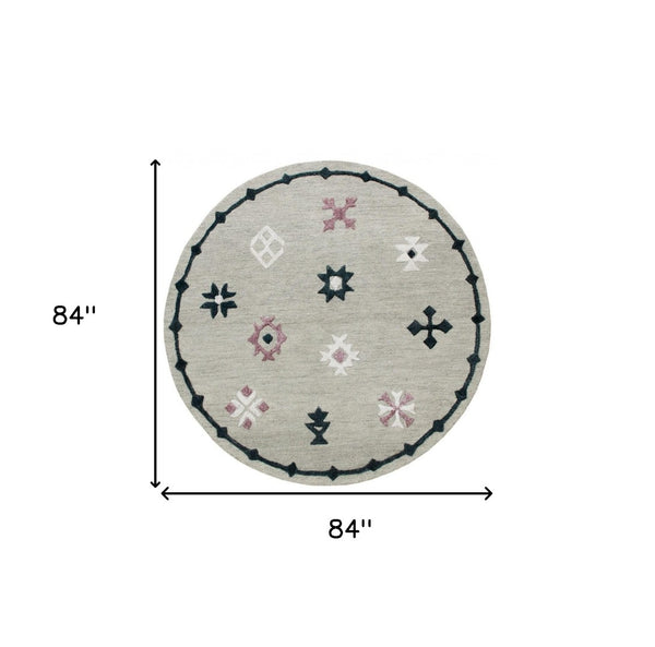 HomeRoots 7' Gray Wool Hand-Hooked Area Rug – Timeless Craftsmanship for Modern and Classic Interiors 7' Round 396258