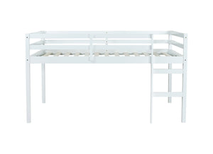 English Elm Full Rubber Wood Loft Bed with Ladder and Under-Bed Storage Space, Sturdy Minimalist Design for Comfort White W504P283526