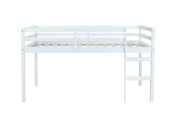 English Elm Full Rubber Wood Loft Bed with Ladder and Under-Bed Storage Space, Sturdy Minimalist Design for Comfort White W504P283526