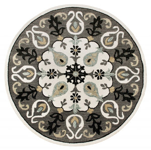 HomeRoots 5' Gray Wool Area Rug – Handmade, Cozy, and Durable Design for Any Room's Artful Touch 5' Round 396261