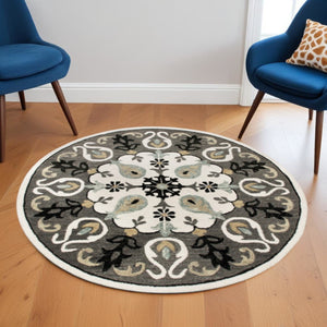 HomeRoots 5' Gray Wool Area Rug – Handmade, Cozy, and Durable Design for Any Room's Artful Touch 5' Round 396261