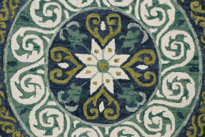 HomeRoots 5' Ornate Medallion Area Rug in Calming Blues and Greens - Timeless Elegance for Your Space 5' Round 396263