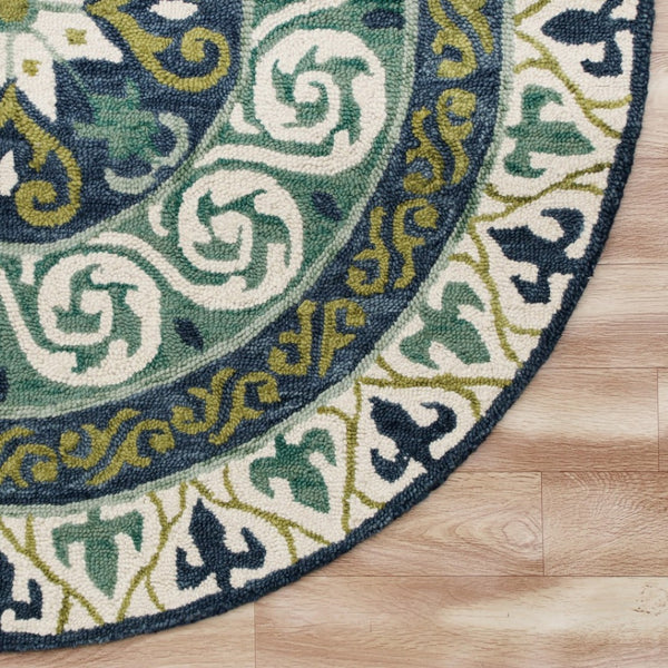 HomeRoots 5' Ornate Medallion Area Rug in Calming Blues and Greens - Timeless Elegance for Your Space 5' Round 396263