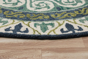 HomeRoots 5' Ornate Medallion Area Rug in Calming Blues and Greens - Timeless Elegance for Your Space 5' Round 396263