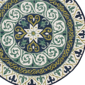 HomeRoots 5' Ornate Medallion Area Rug in Calming Blues and Greens - Timeless Elegance for Your Space 5' Round 396263