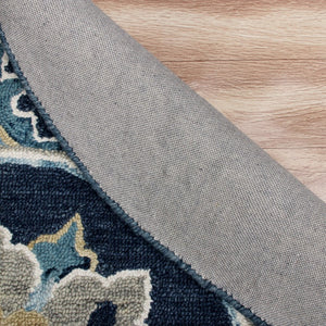 HomeRoots 7' Blue Floral Medallion Area Rug - Timeless Hand-Hooked Design for Elegant Living Spaces and Durability 7' Round 396268
