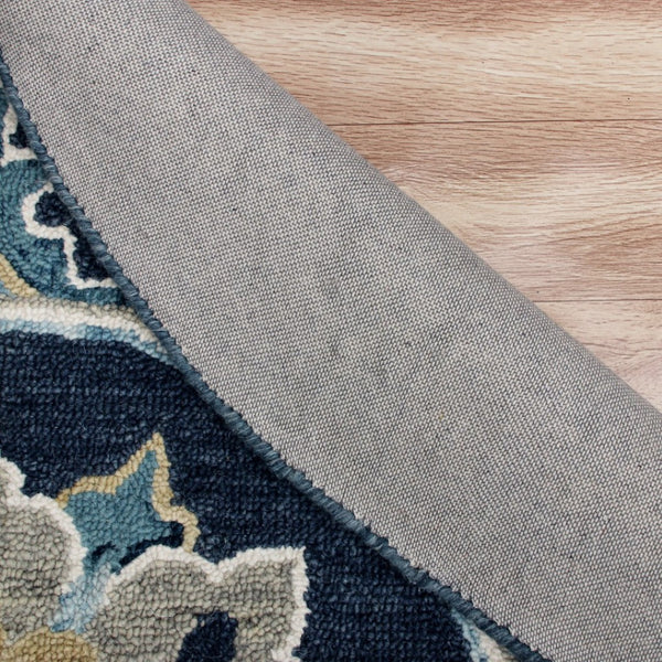 HomeRoots 7' Blue Floral Medallion Area Rug - Timeless Hand-Hooked Design for Elegant Living Spaces and Durability 7' Round 396268