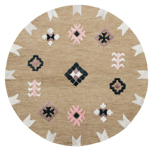 HomeRoots 5' Taupe Wool Handcrafted Area Rug – Elegant, Durable, and Cozy Handmade Addition for Any Space 5' Round 396269
