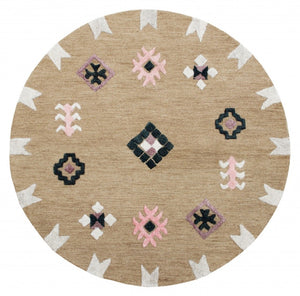 HomeRoots 5' Taupe Wool Handcrafted Area Rug – Elegant, Durable, and Cozy Handmade Addition for Any Space 5' Round 396269