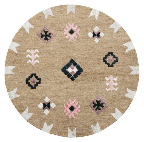 HomeRoots 5' Taupe Wool Handcrafted Area Rug – Elegant, Durable, and Cozy Handmade Addition for Any Space 5' Round 396269