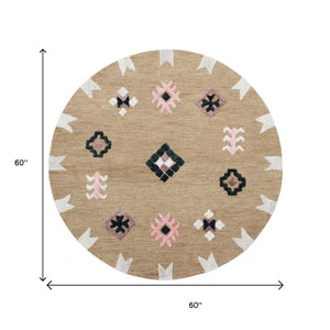 HomeRoots 5' Taupe Wool Handcrafted Area Rug – Elegant, Durable, and Cozy Handmade Addition for Any Space 5' Round 396269