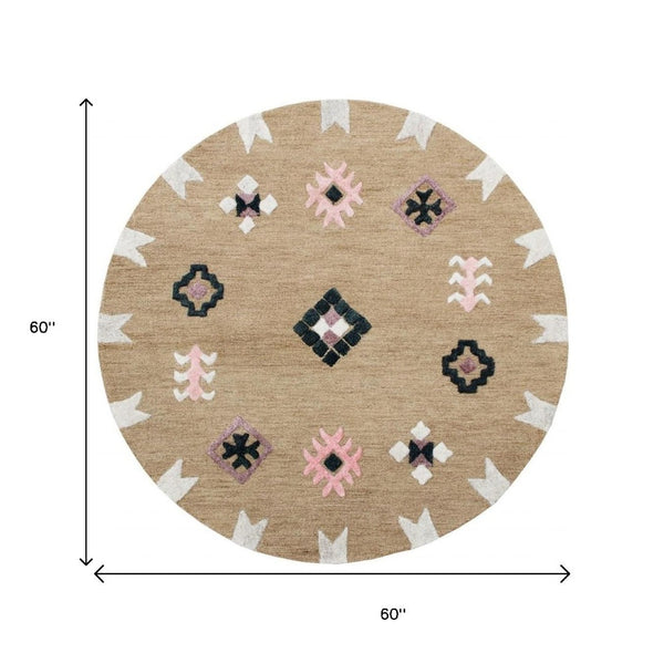 HomeRoots 5' Taupe Wool Handcrafted Area Rug – Elegant, Durable, and Cozy Handmade Addition for Any Space 5' Round 396269