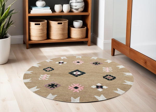 HomeRoots 5' Taupe Wool Handcrafted Area Rug – Elegant, Durable, and Cozy Handmade Addition for Any Space 5' Round 396269
